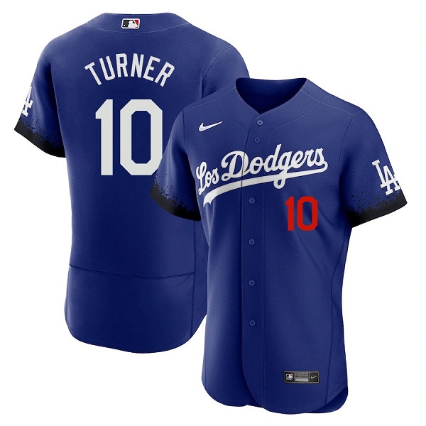 Men's Royal Los Angeles Dodgers #10 Justin Turner 2021 City Connect Flex Base Stitched Baseball Jersey
